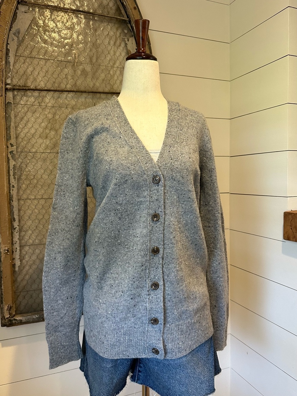 J. Crew 100% Merino Wool V-Neck Cardigan Sweater Gray Size S